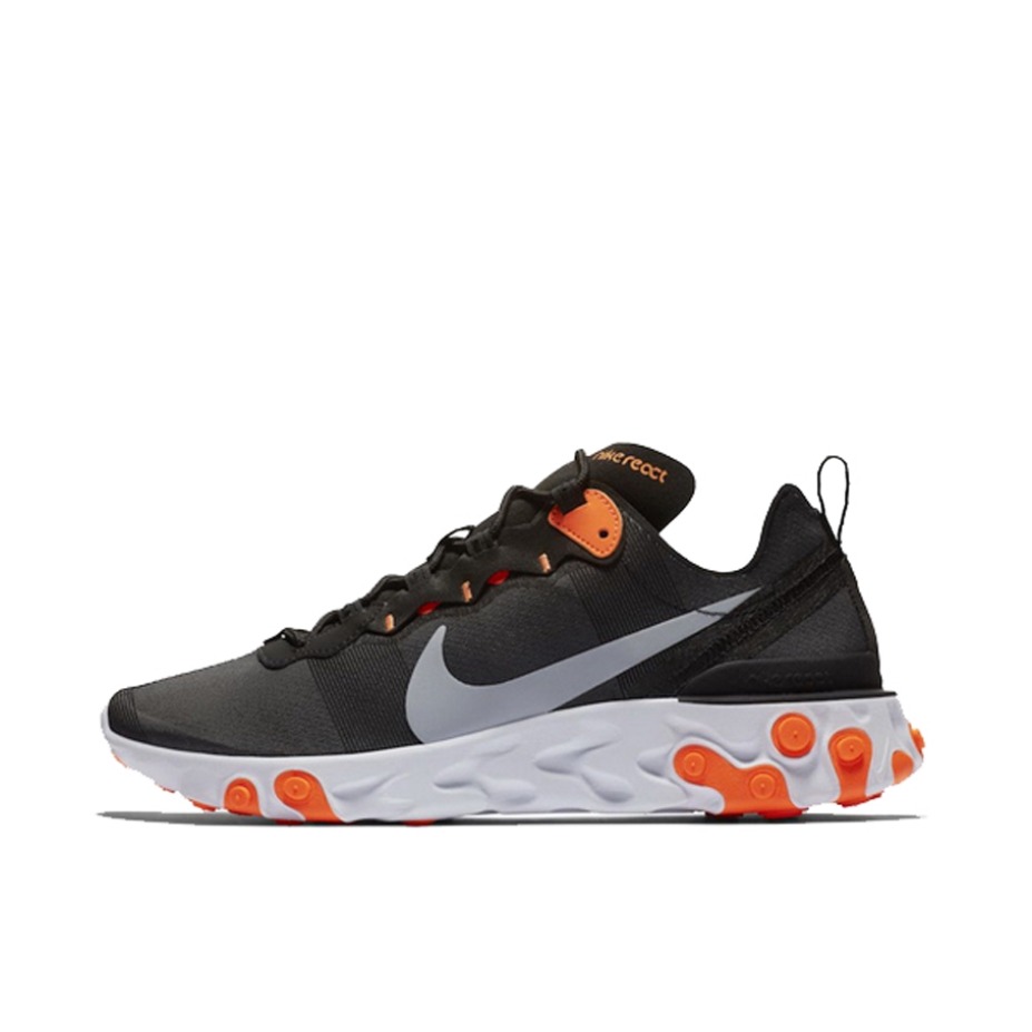 推荐商品：Nike React Element 55 跑鞋 轻便透气缓震耐磨舒适泡棉运动织物支撑防滑解构 Black Total Orange 黑橙