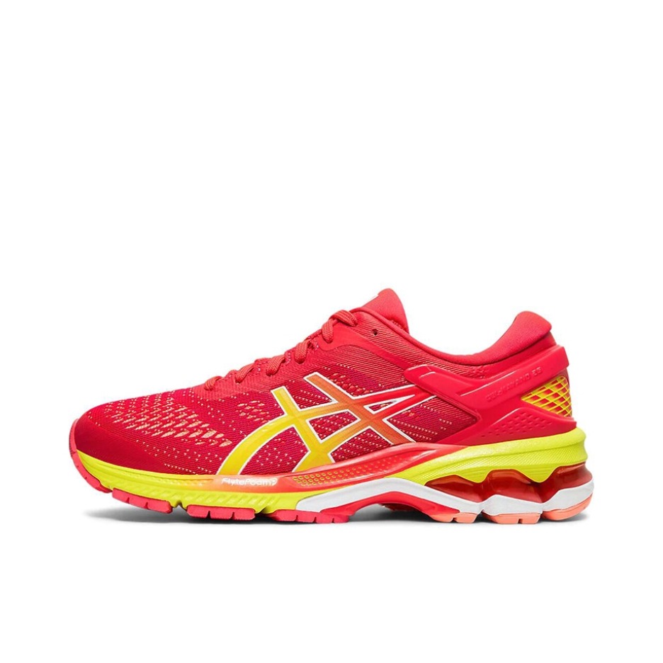 推荐商品：Asics/亚瑟士 Gel-Kayano 26 跑鞋 减震回弹防滑耐磨舒适透气支撑稳定织物圆头 Laser Pink/Sour Yuzu 女款/红色/黄色