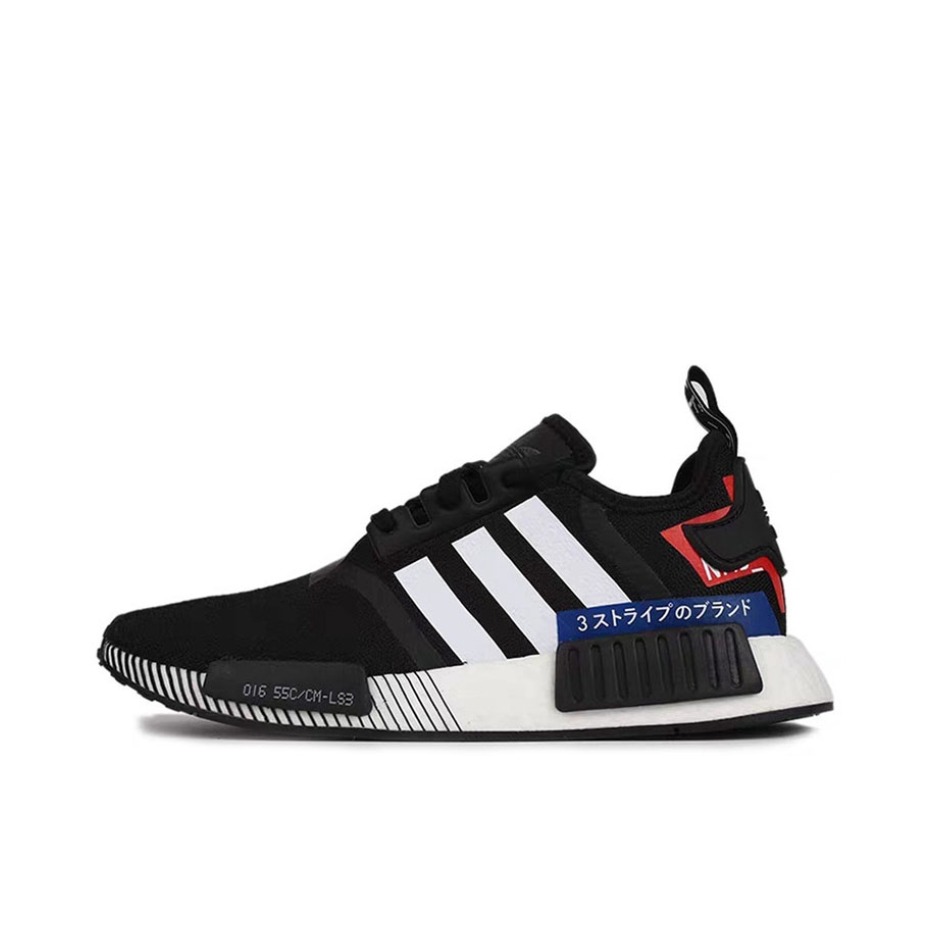 推荐商品：adidas Originals NMD R1 BOOST 织物 轻便透气 缓震 低帮 运动休闲鞋 Japan Pack/Black/White 日文/黑色/白色/蓝色