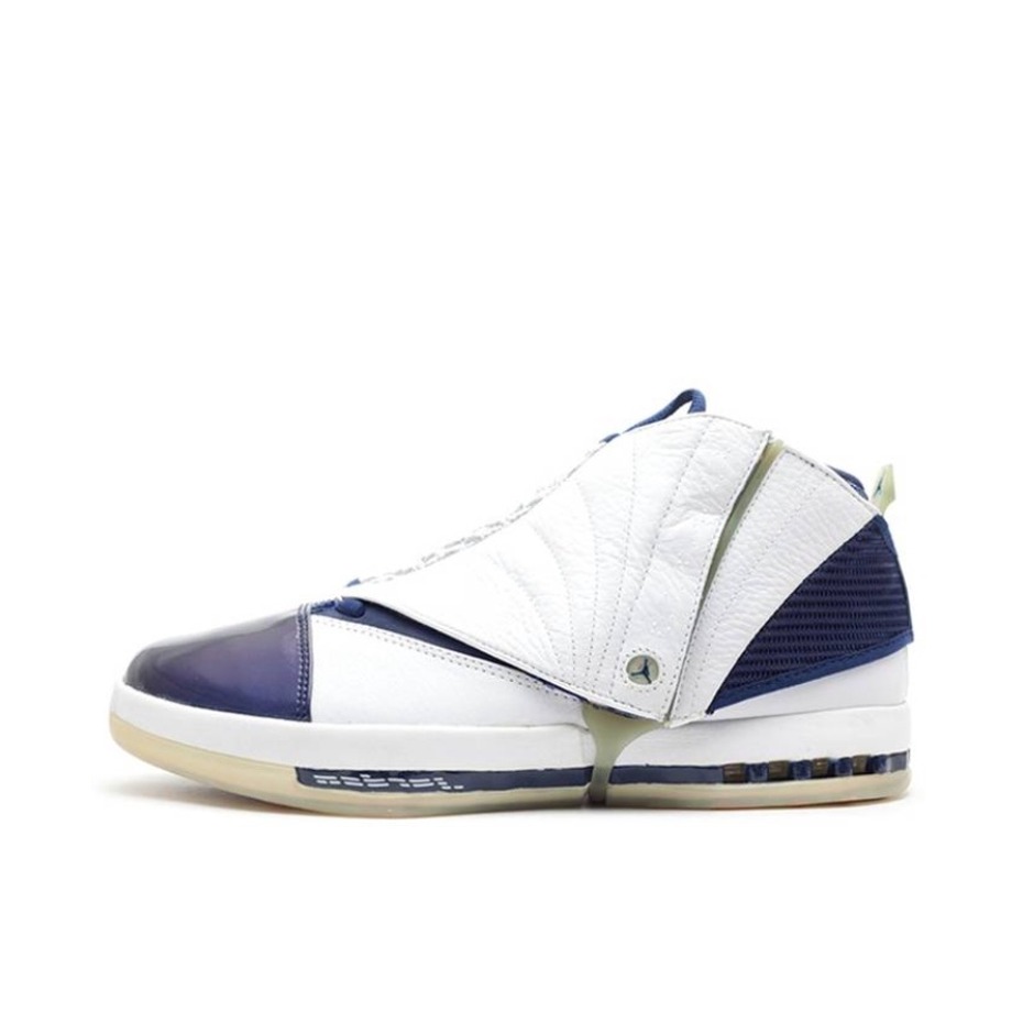 推荐商品：Air Jordan 16 篮球鞋 包裹性拼接舒适防滑百搭复古高帮 白色/午夜蓝