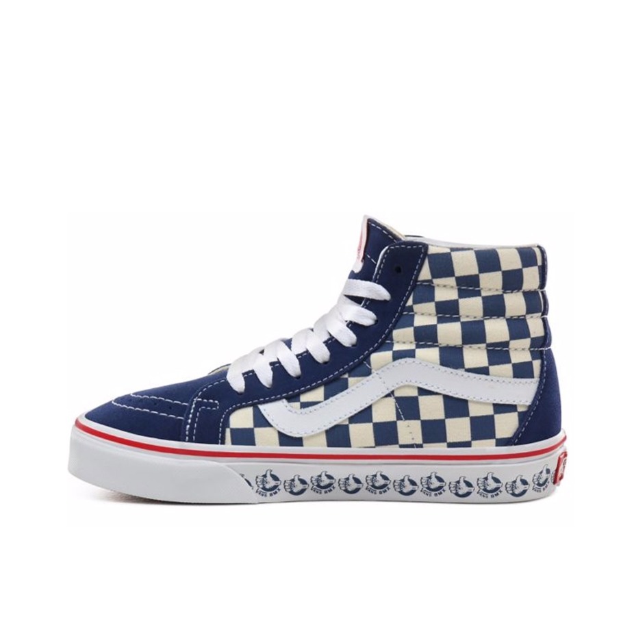推荐商品：Vans/范斯 SK8-Hi 板鞋 潮流经典拼接复古街头厚底 True Navy 蓝白/BMX棋盘格