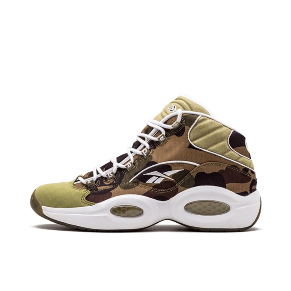 推荐商品：Reebok/锐步 Question 复古 减震 防滑耐磨 实战 透气 运动 包裹性 篮球鞋 Camouflage/White 三方联名/迷彩