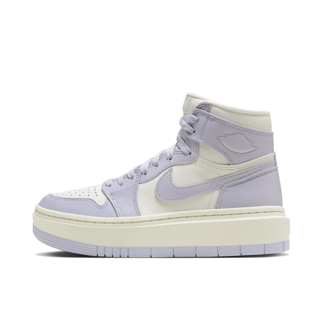 推荐商品：Jordan Air Jordan 1 elevate 板鞋 圆头厚底减震防滑复古增高 高帮/白色/浅紫色