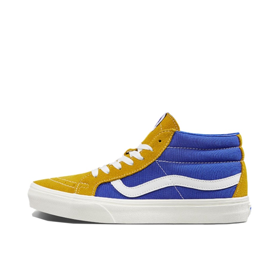 推荐商品：Vans/范斯 SK8-Mid 板鞋 潮流拼接复古百搭防滑耐磨 DodgerBlue/Yellow 蓝黄拼接