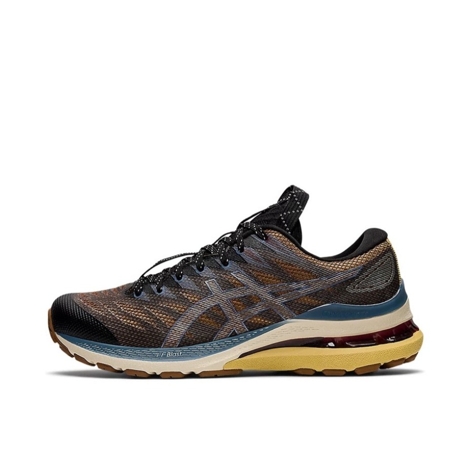 推荐商品：Asics/亚瑟士 Gel-Kayano 28 跑鞋 马拉松夜跑气垫稳定足弓支撑防滑耐磨缓震回弹网面透气织物 棕黄/蓝色