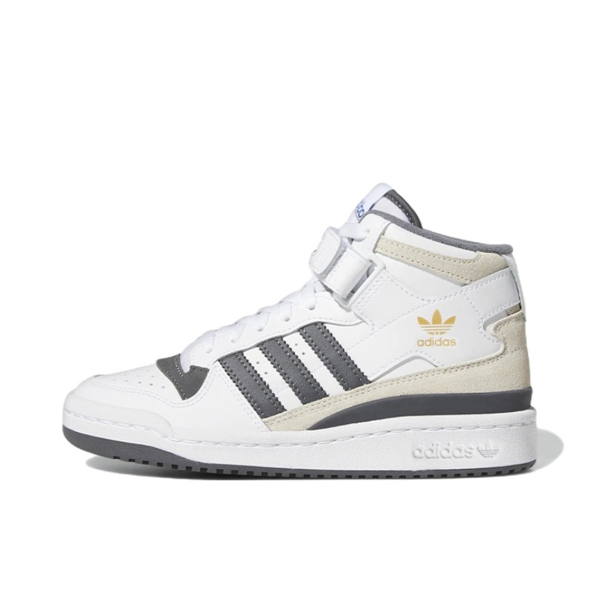 推荐商品：adidas Originals Forum 板鞋 轻便复古防滑时尚魔术贴篮球风薄底包裹性 大童/白灰色/黄色
