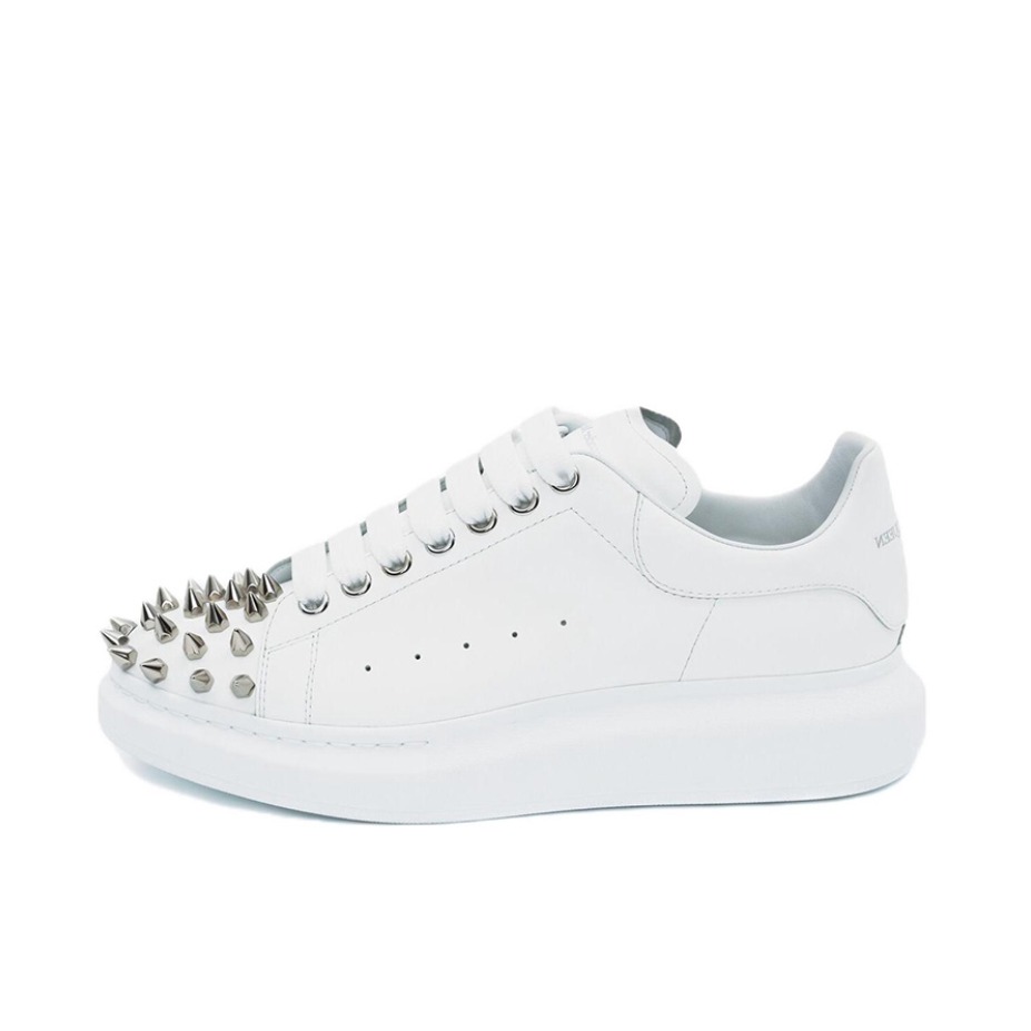 推荐商品：Alexander McQueen/亚历山大麦昆 舒适 耐磨 圆头 皮革 增高 防水 厚底鞋 运动休闲鞋 白色/铆钉