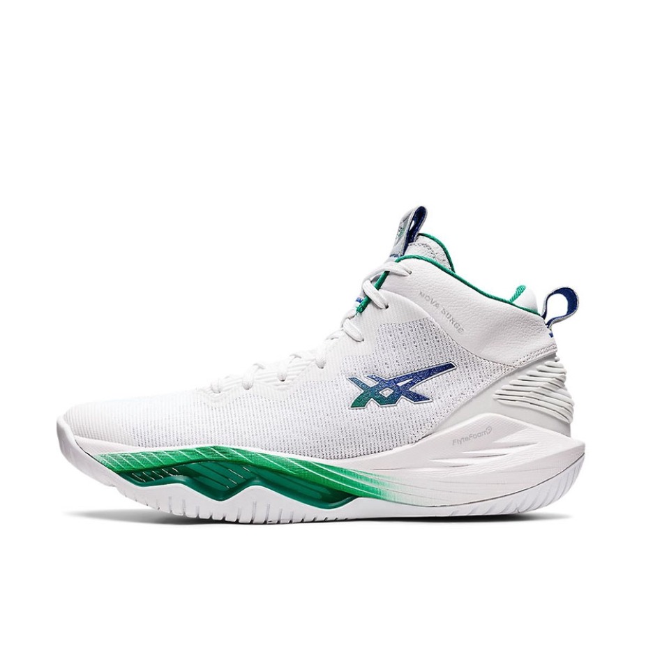 推荐商品：Asics/亚瑟士 Nova Surge 2 回弹缓震 防滑耐磨 轻盈 缓冲 实战 圆头 篮球鞋 白色/绿色