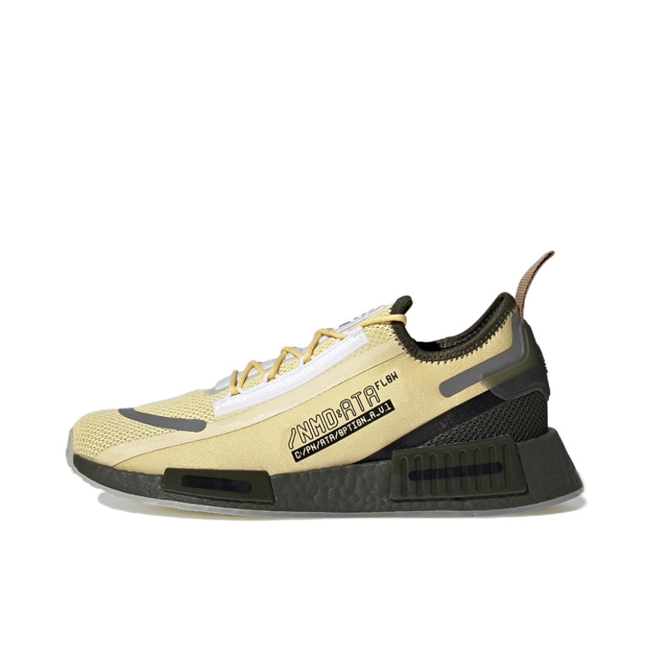 推荐商品：adidas Originals NMD R1 BOOST 织物 轻便透气 缓震 低帮 运动休闲鞋 黄色/墨绿/黑色