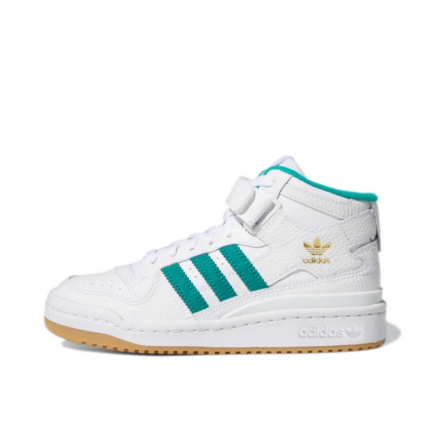 推荐商品：adidas Originals Forum 板鞋 轻便复古防滑时尚魔术贴篮球风薄底包裹性 大童/中帮/白色/绿色