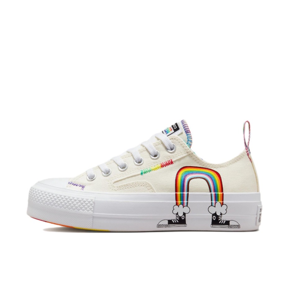 推荐商品：Converse/匡威 Chuck Taylor All Star Lift 帆布鞋 简约复古经典防滑耐磨舒适厚底圆头甜酷贴合松糕底流光风 米白/彩虹