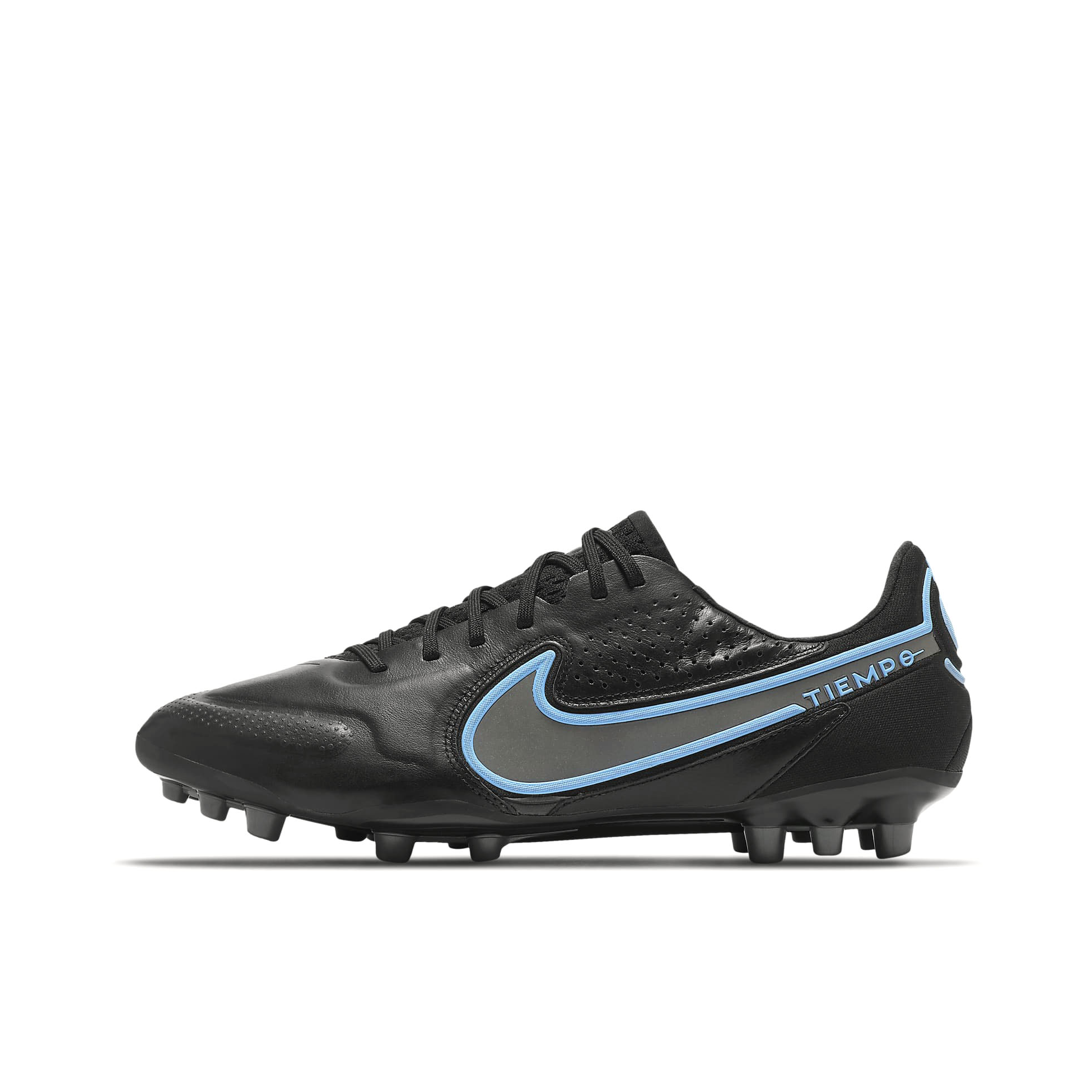 推荐商品：Nike Tiempo Legend 9 Elite AG 超顶级 胶质短钉 人造草地 减震耐磨包裹性抗冲击圆头 足球鞋 黑色/蓝色