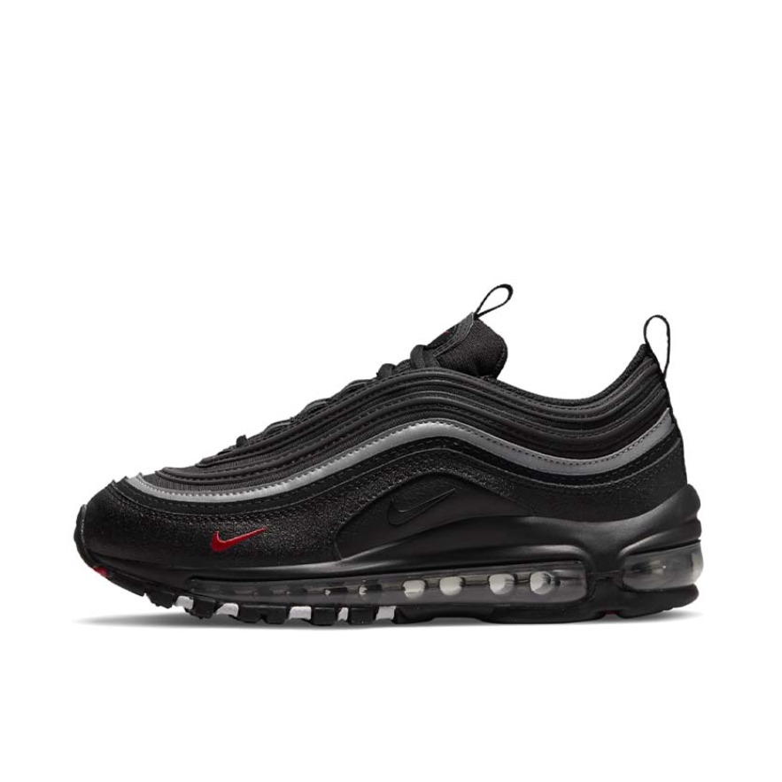 推荐商品：Nike Air Max 97 跑鞋 气垫减震全掌舒适透气防滑耐磨百搭复古织物合成革运动时尚圆头包裹性支撑 GS/黑色/银色