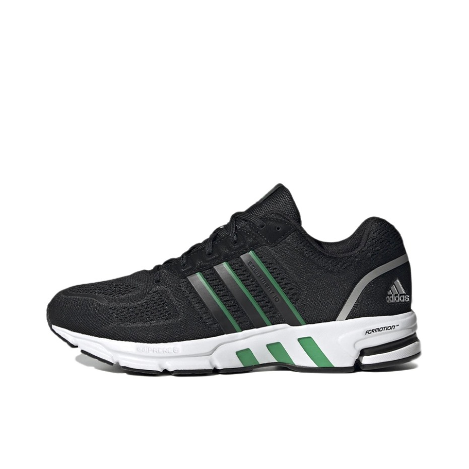 推荐商品：adidas Equipment 10 跑鞋 防滑耐磨网面透气缓震回弹织物合成革碳板气垫防水轻运动 黑色/绿色