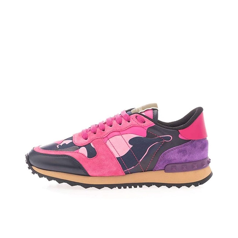 推荐商品：Valentino Rockrunner 防滑耐磨 网面透气 舒适轻便 简约百搭 时尚运动 圆头 牛皮织物 休闲鞋 紫色