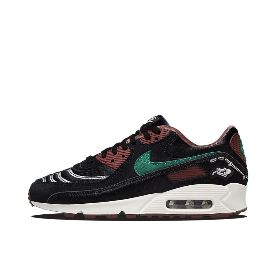推荐商品：Nike Air Max 90 跑鞋 气垫合成革缓震透气复古增高圆头贴合拼接 黑色/咖色