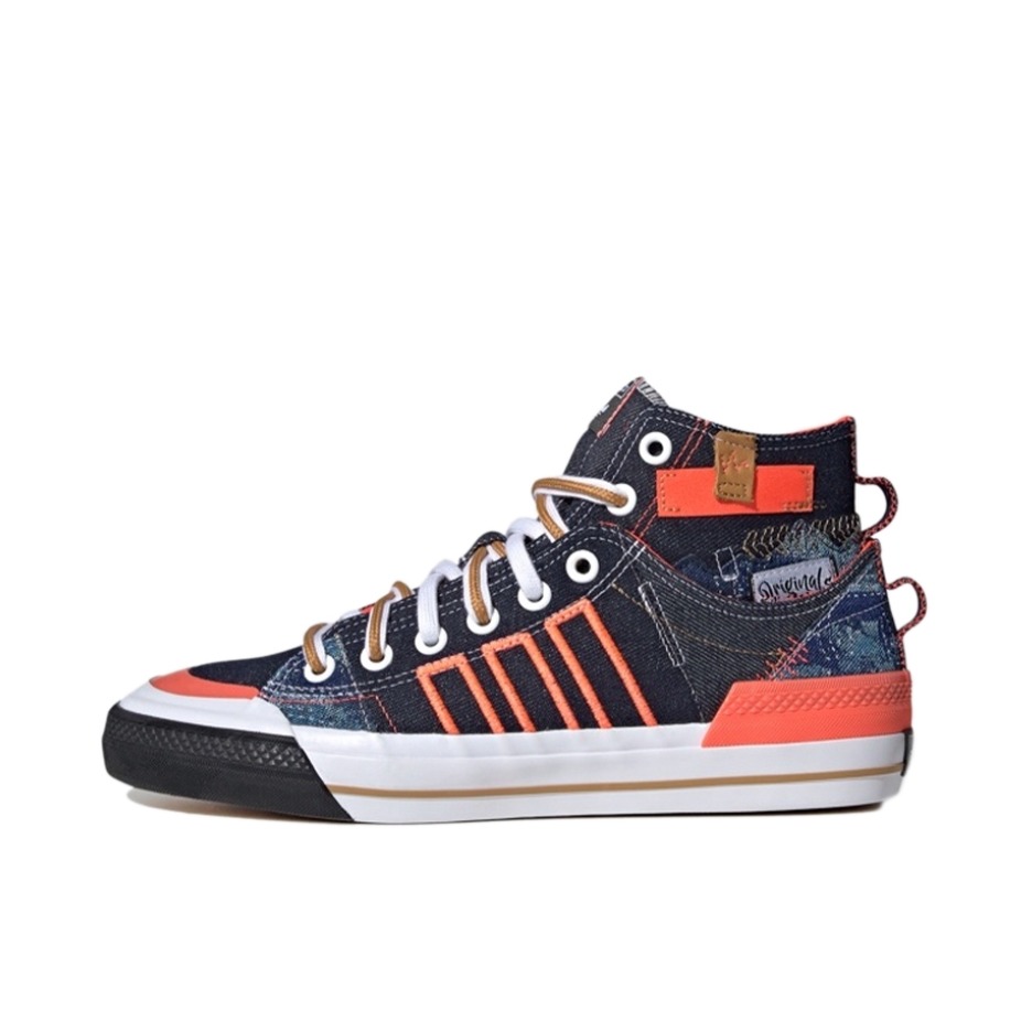 推荐商品：adidas Originals Nizza 经典复古 包裹性 轻便透气 防滑 增高 厚度 舒适 耐磨 帆布鞋 深蓝/橙色/白色/棕色