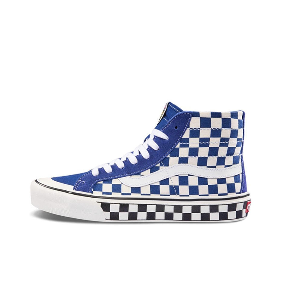 推荐商品：Vans/范斯 SK8-Hi 板鞋 潮流经典拼接复古街头厚底 Checkerboard/Blue 蓝白格子