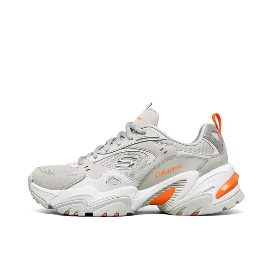 推荐商品：Skechers/斯凯奇  Stamina V2  机甲鞋二代  老爹鞋 跑步鞋 机能风绑带厚底增高缓震轻便  灰色/橙红