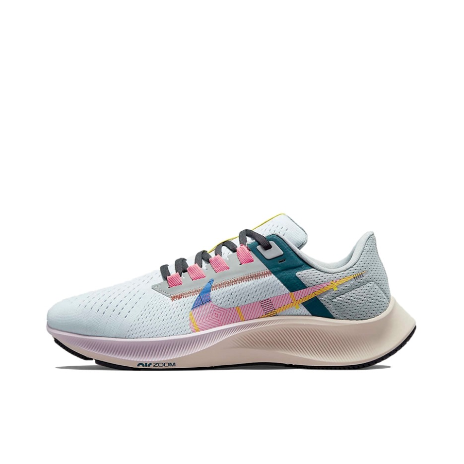 推荐商品：Nike Air Zoom Pegasus 38 跑鞋 气垫缓震透气舒适轻便防滑耐磨休闲运动织物圆头回弹平跟 白色/淡粉色