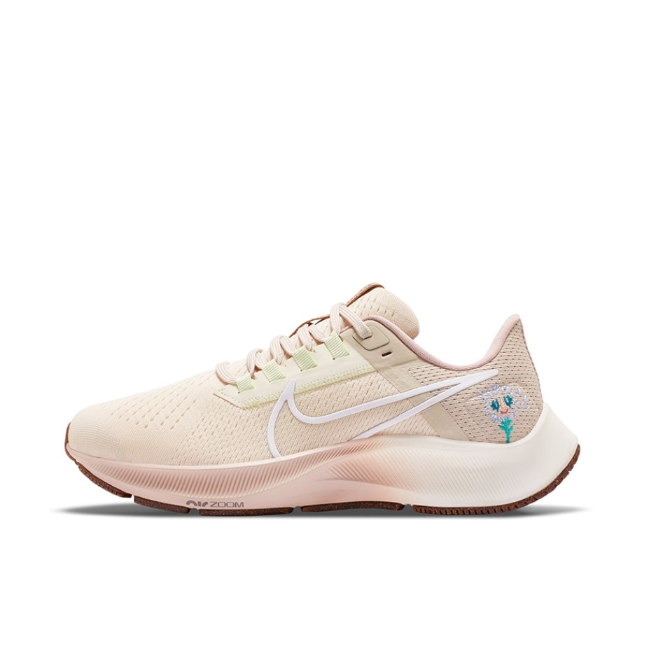 推荐商品：Nike Air Zoom Pegasus 38 跑鞋 气垫缓震透气舒适轻便防滑耐磨休闲运动织物圆头回弹平跟 白色/粉色