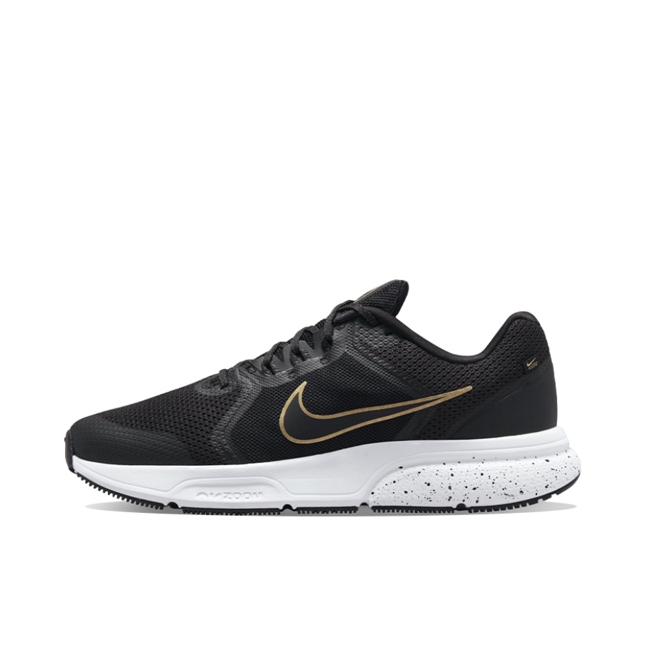 推荐商品：Nike Zoom Span 4 防滑耐磨 网面透气 缓震回弹 织物 支撑轻便 跑鞋 黑色/香槟金