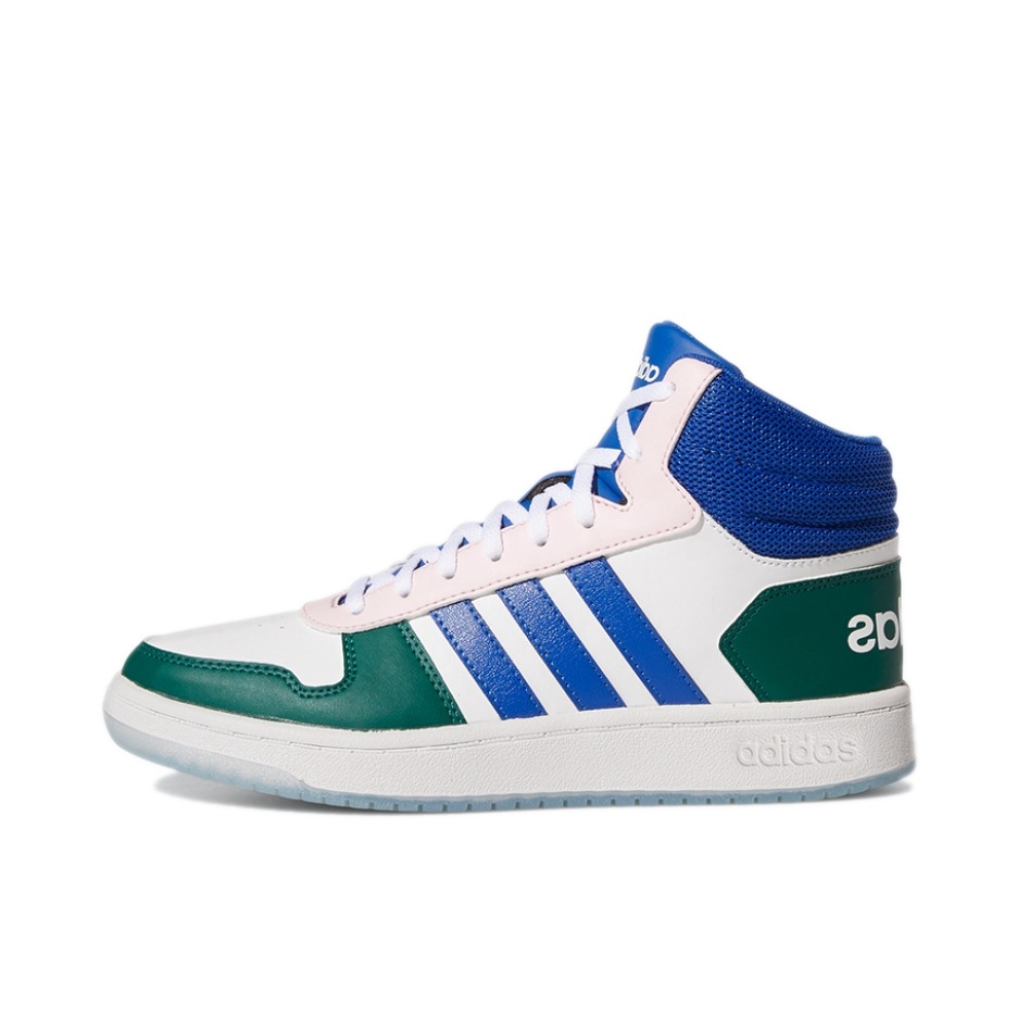 推荐商品：adidas Hoops 2.0 板鞋 简约百搭复古透气轻便舒适防滑耐磨圆头轻运动 白色/蓝色/绿色