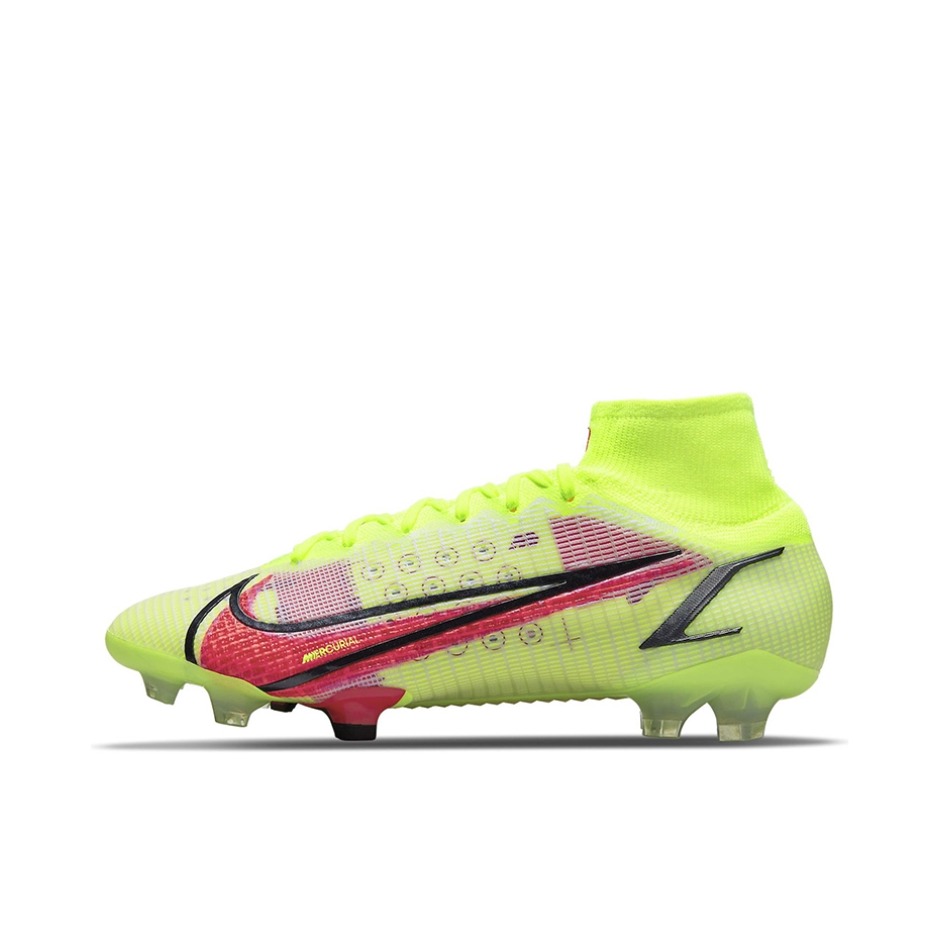推荐商品：Nike Mercurial Superfly 8 Elite FG 顶级 胶质长钉 天然草地 减震防滑耐磨 足球鞋 FG/荧光黄/红色