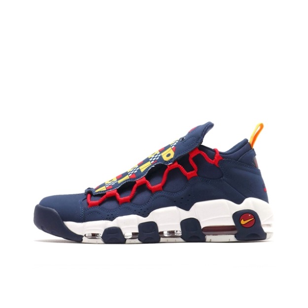 推荐商品：Nike Air More Money 运动休闲鞋 复古轻便透气防滑减震大气垫支撑实战 Nautical Redux 联名款 /蓝红