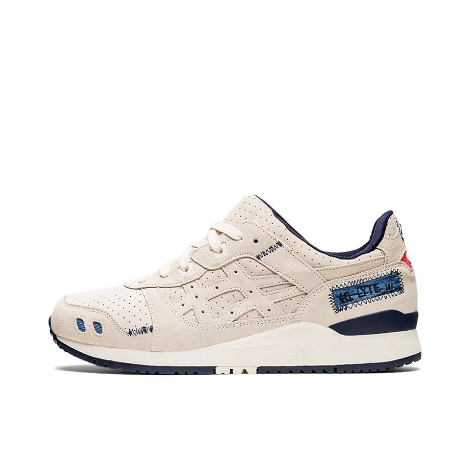 推荐商品：Asics/亚瑟士 Gel-Lyte 3 OG 减震回弹 耐磨防滑 舒适透气 合成革 缓震 复古 低帮 跑鞋 米色/藏蓝