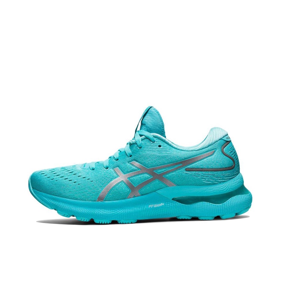 推荐商品：Asics/亚瑟士 Gel-Nimbus 24 跑鞋 圆头包裹轻便缓震透气稳定支撑回弹复古碳板织物夜跑 女款/湖蓝色