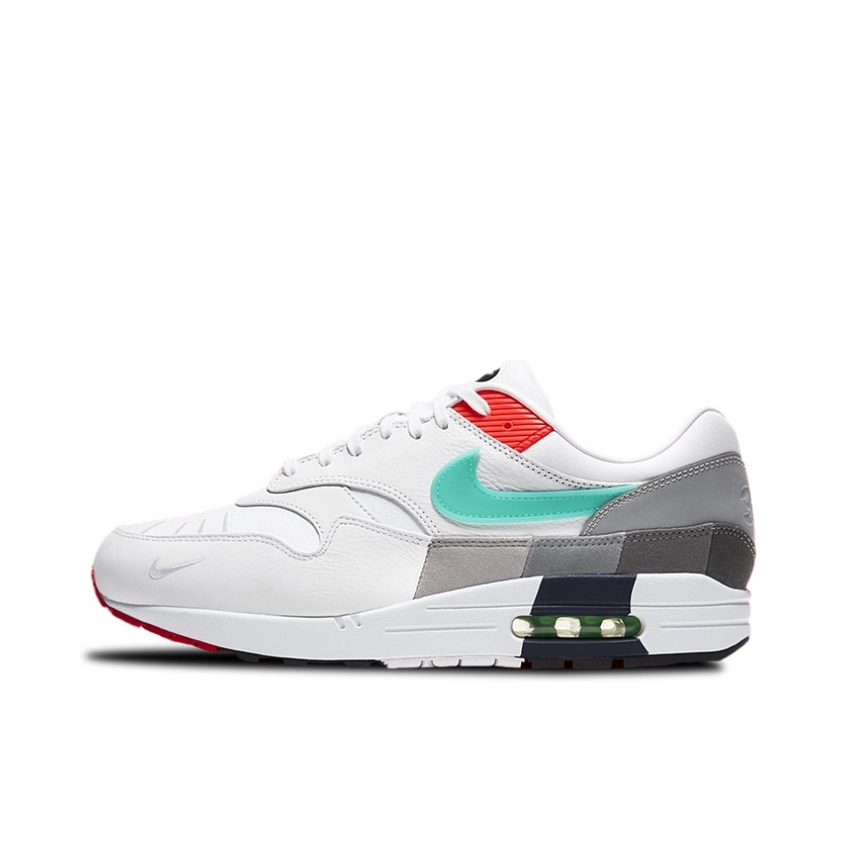 推荐商品：Nike Air Max 1 跑鞋 气垫缓震透气轻便复古运动舒适百搭潮流耐磨低帮训练防滑冬季支撑马拉松防水抓地圆头耐穿 Evolution Of Icons 白色/灰色/水蓝