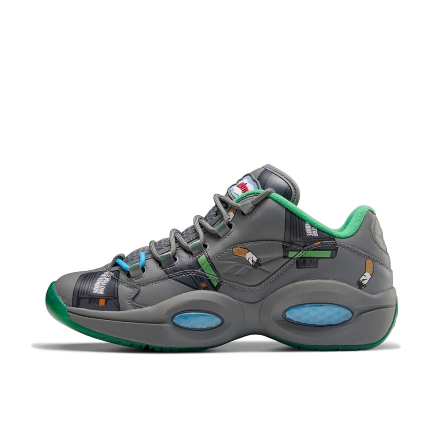 推荐商品：Reebok/锐步 Question 复古 减震 防滑耐磨 实战 透气 运动 包裹性 篮球鞋 Beepers & Butts 黑色/银色/蓝色