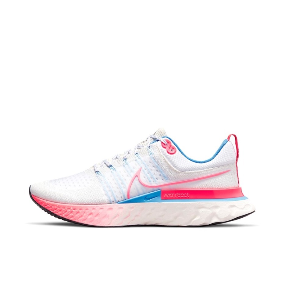 推荐商品：Nike React Infinity Run Flyknit 2 跑鞋 缓震轻便碳板回弹织物合成革防滑训练 白色/桃粉/蓝色