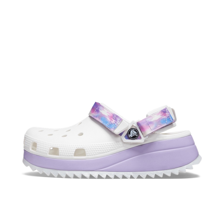 推荐商品：Crocs/卡骆驰 Classic Hiker Clog 猎户 酷走 透气厚底 防滑耐磨 包头 经典潮酷 穿孔 潮流时尚 圆头 套脚 运动 沙滩 拖鞋 洞洞鞋 凉鞋 白色/淡紫色