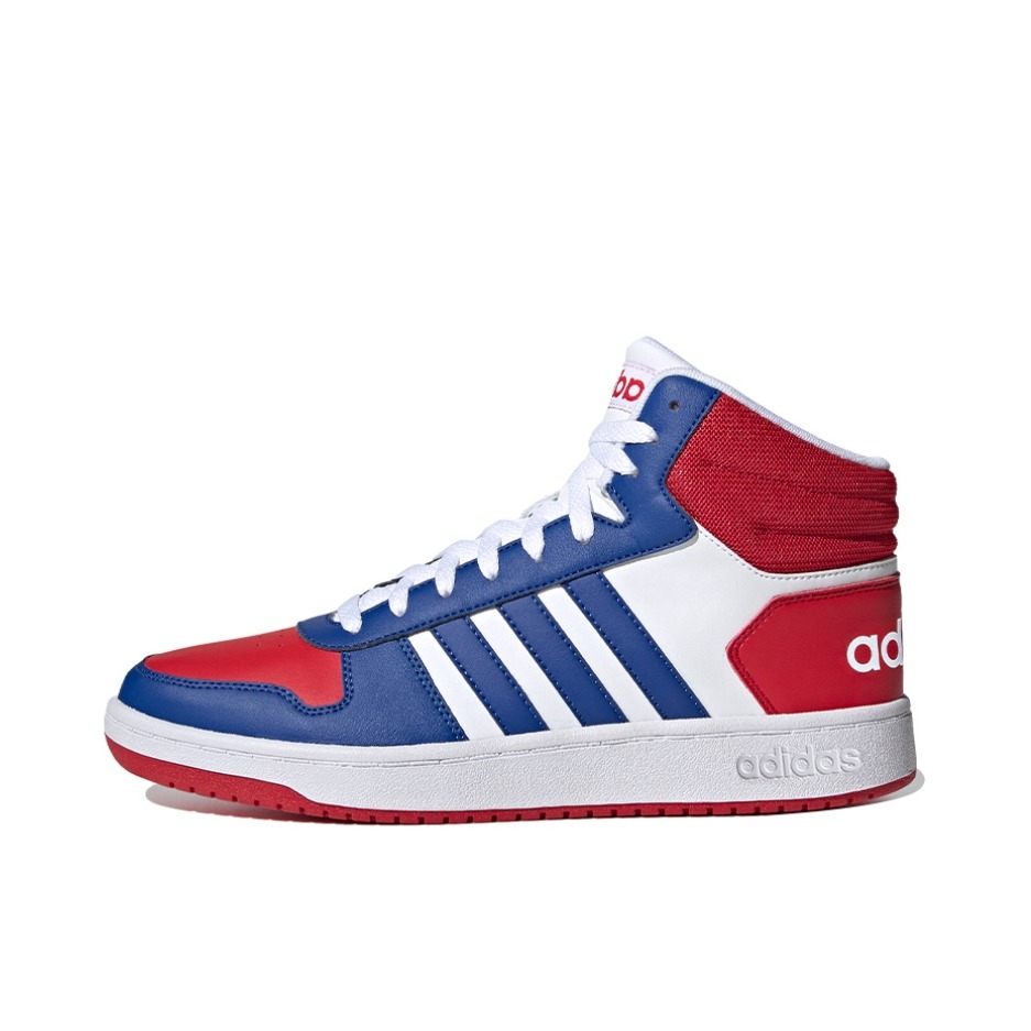 推荐商品：adidas Hoops 2.0 板鞋 简约百搭复古透气轻便舒适防滑耐磨圆头轻运动 皇家蓝/浅猩红/白色