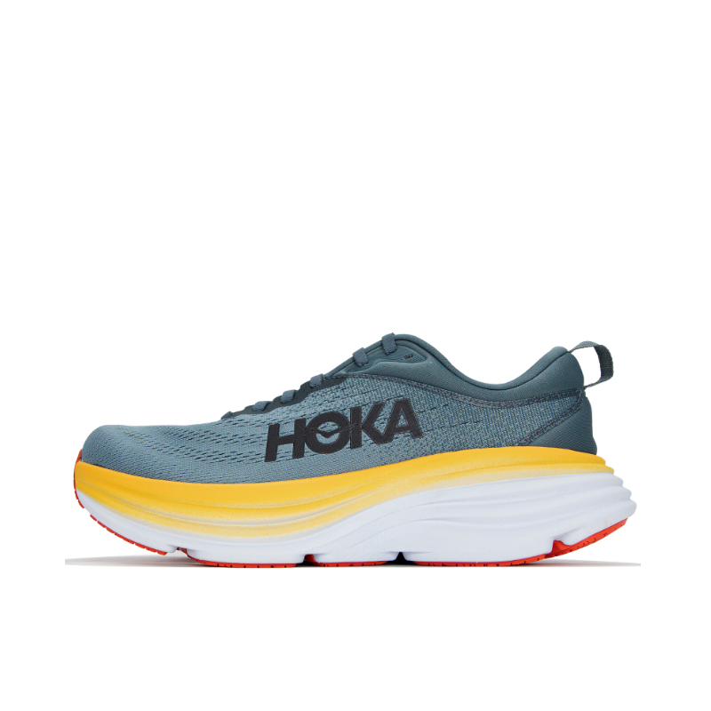 推荐商品：HOKA ONE ONE Bondi 8 邦代8 防滑耐磨 舒适轻便 网面透气 休闲百搭 缓震 跑鞋 精灵灰蓝 /黄色