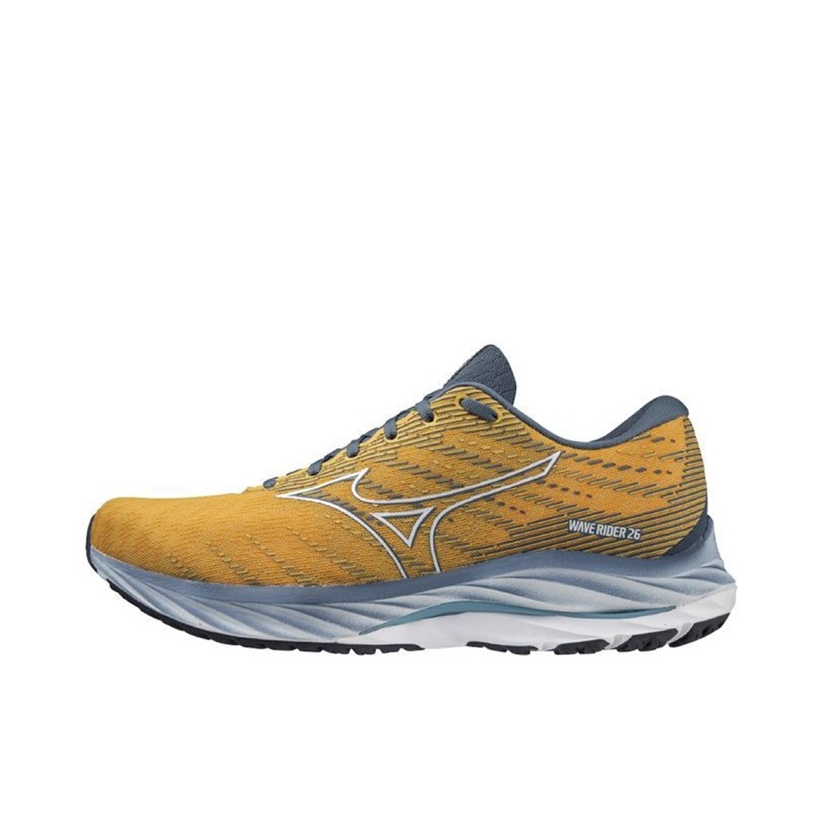 推荐商品：Mizuno/美津浓 Wave Rider 26 防滑耐磨 轻便 稳定 碳板 织物 马拉松 跑鞋 黄色/灰色