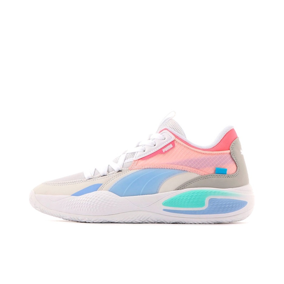 推荐商品：【赵继伟同款】Puma/彪马 Court Rider 1.0 RIDER FOAM中底 合成革 缓震支撑 防滑耐磨 包裹性 篮球鞋 白色/粉色/蓝色