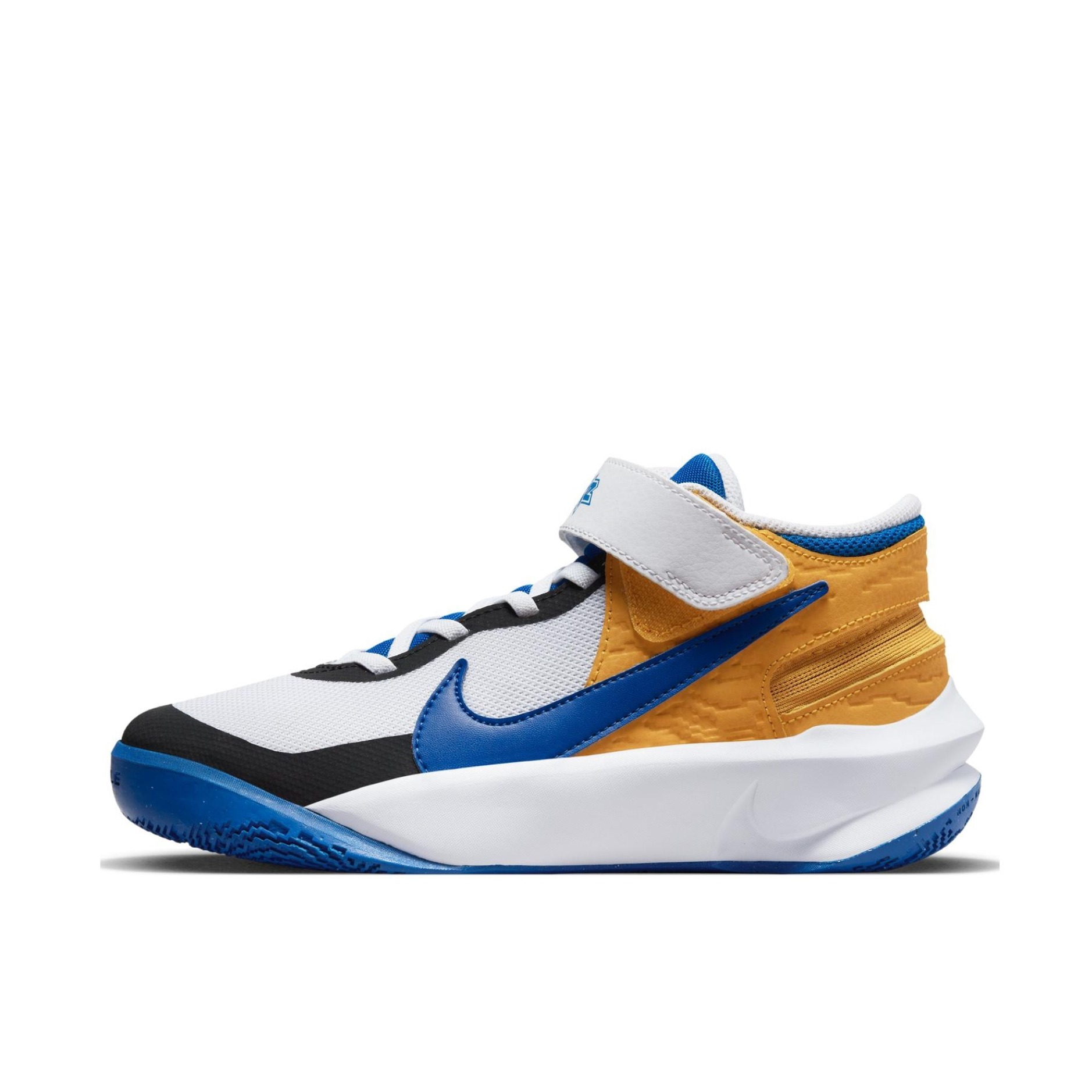推荐商品：Nike Team Hustle D 10 Flyease 易穿脱 防滑耐磨 减震透气 实战 训练 织物 合成革 舒适百搭 魔术贴 篮球鞋 GS/白色/游戏宝蓝