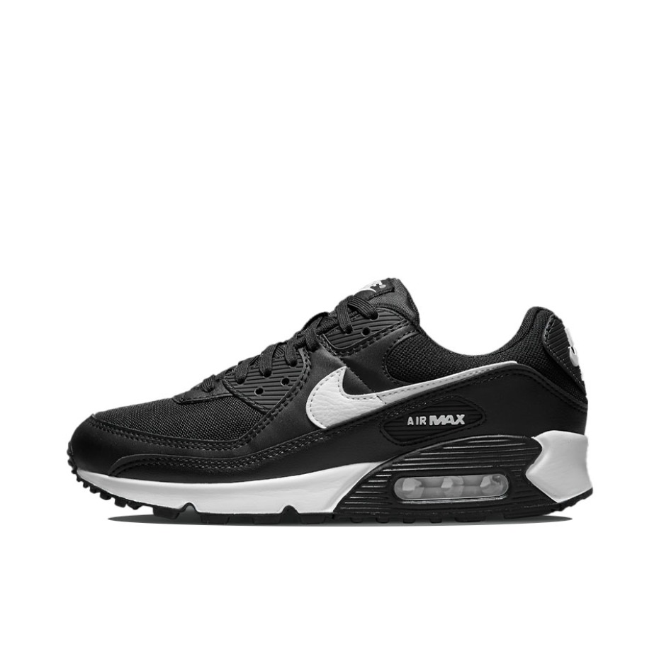 推荐商品：Nike Air Max 90 跑鞋 气垫合成革缓震透气复古增高圆头贴合拼接 黑色/亮白