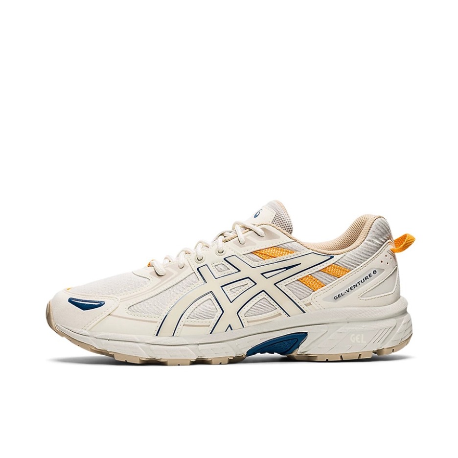 推荐商品：Asics/亚瑟士 Gel-Venture 6 跑鞋 防滑耐磨缓冲抓地减震回弹透气复古越野 Smoke Grey/Birch 米色/黄色