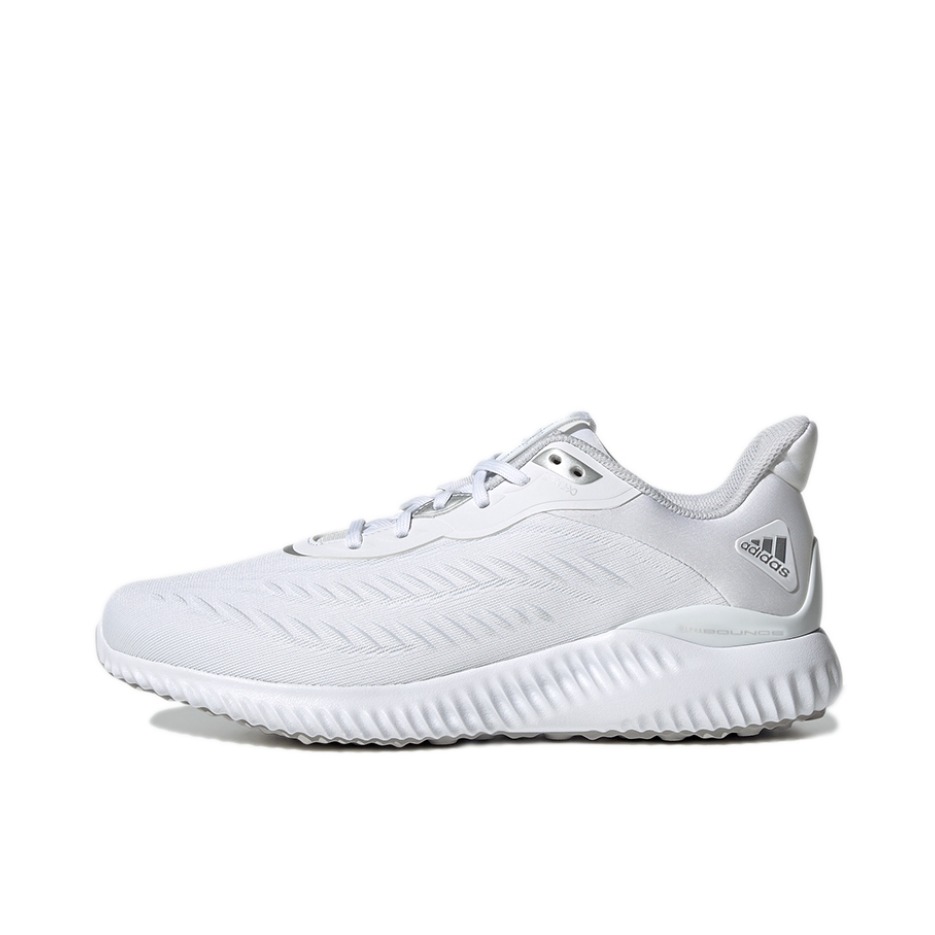 推荐商品：adidas Alpha Bounce 休闲 网面透气 防滑耐磨 减震轻便 运动 缓震 支撑 织物 舒适 跑鞋 白色/银色