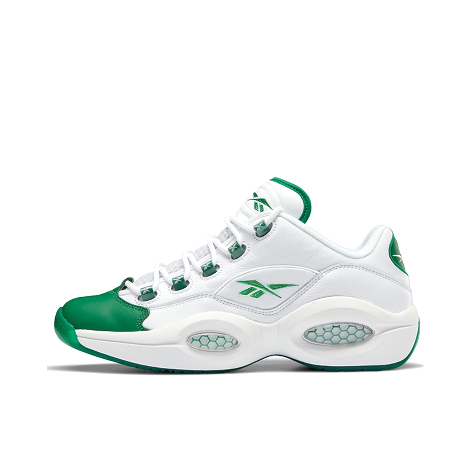 推荐商品：Reebok/锐步 Question 复古 减震 防滑耐磨 实战 透气 运动 包裹性 篮球鞋 Green Toe 白色/绿色