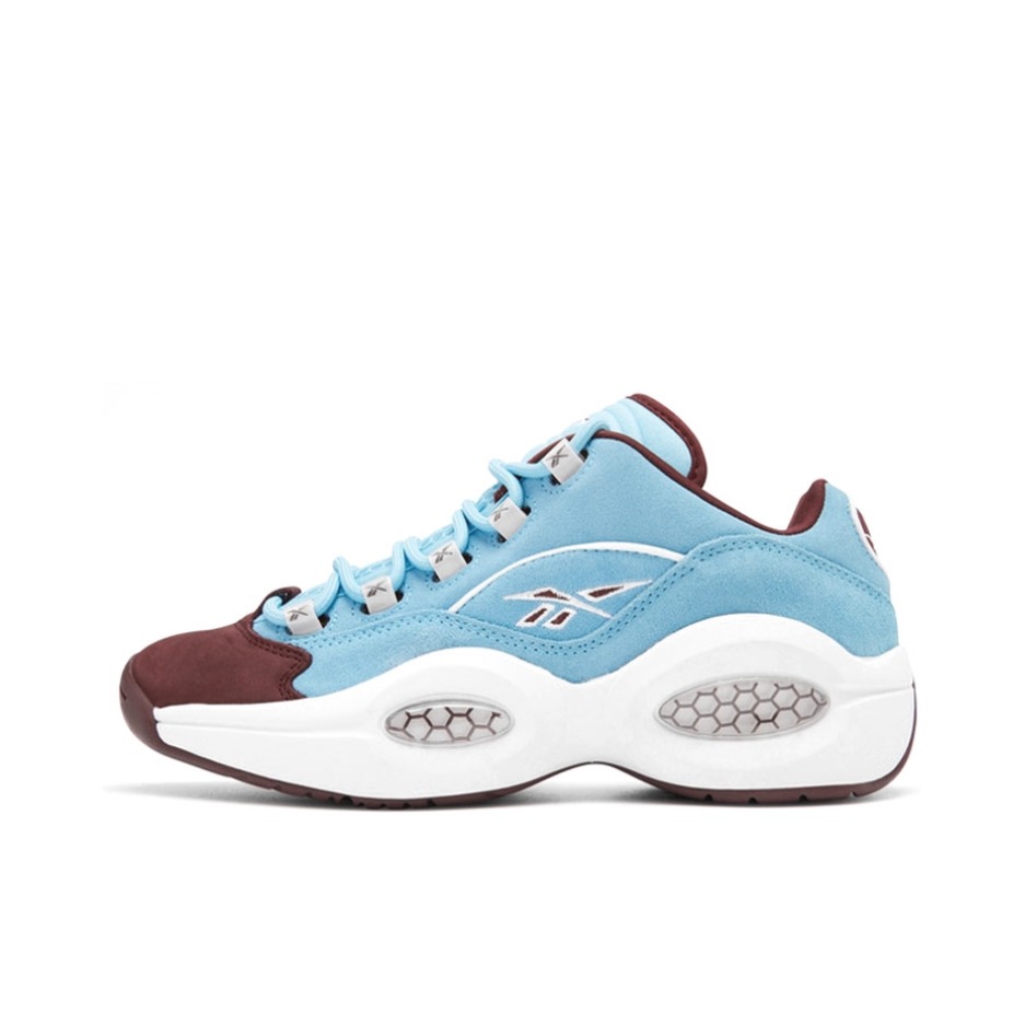 推荐商品：Reebok/锐步 Question 复古 减震 防滑耐磨 实战 透气 运动 包裹性 篮球鞋 蓝色/酒红/白色