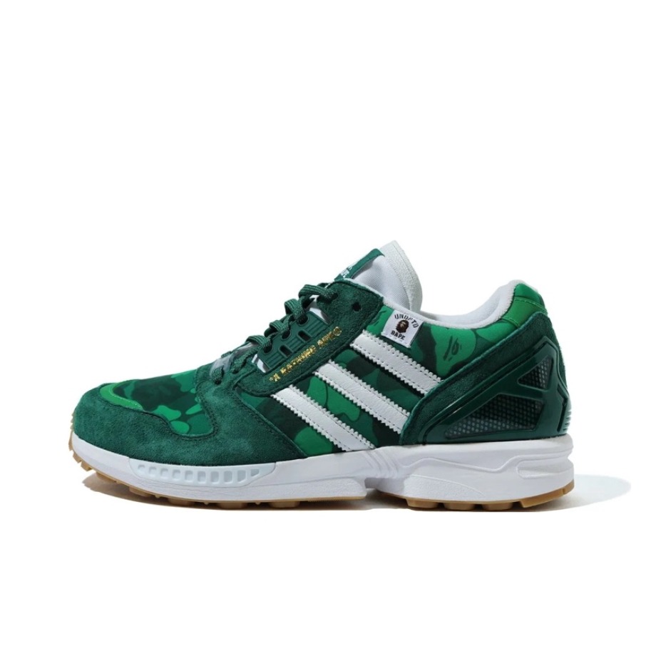 推荐商品：adidas Originals ZX 8000 复古 舒适百搭 防滑耐磨 轻便透气 织物 低帮 缓震 运动休闲鞋 Bape x Undefeated联名/绿色/白色