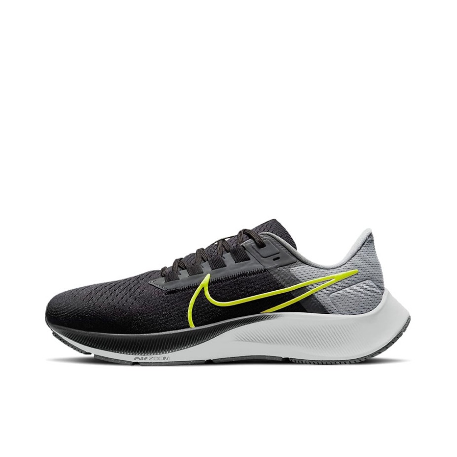 推荐商品：Nike Air Zoom Pegasus 38 跑鞋 气垫缓震透气舒适轻便防滑耐磨休闲运动织物圆头回弹平跟 黑色/灰色/白色