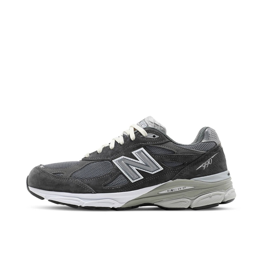 推荐商品：New Balance 990 V3 跑鞋 复古轻便防滑减震透气支撑缓震织物城市通勤圆头 Kith联名/深灰/奶油白