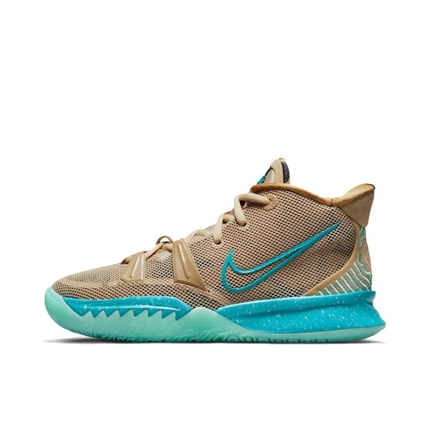 推荐商品：Nike Kyrie 7 欧文7 缓震 防滑耐磨 圆头 包裹性 实战 织物 支撑 防水 合成革 篮球鞋 Ripple GS/浅棕/海蓝