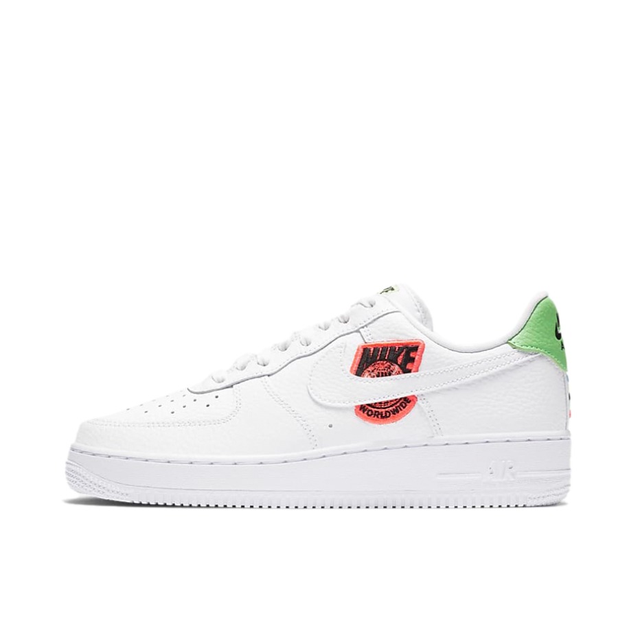 推荐商品：Nike Air Force 1 空军一号 板鞋 轻便舒适百搭耐磨防滑复古 Worldwide 低帮/白/橘红/绿尾